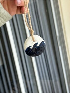 Handmade White and Navy Wave Hanging Ornament - Home Art